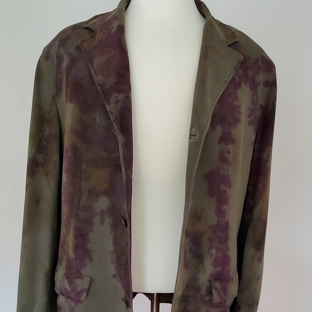 Tommy Bahama silk Blazer sport coat green brown Medium large camo painted black - Picture 4 of 14